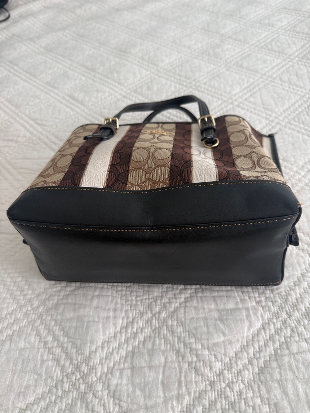 COACH Mollie Tote 25 In Signature Jacquard With Stripes Bag Brown Black READ - Picture 12 of 17